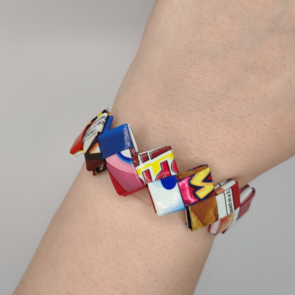 Handmade recycled candy chip wrappers adjustable bracelet